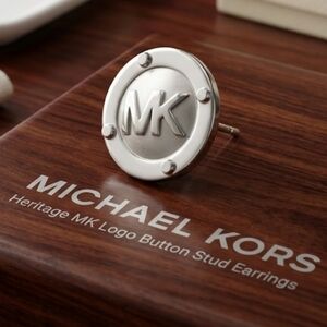 ​Michael Kors Silver-Tone MK Logo Heritage Button Stud Earrings